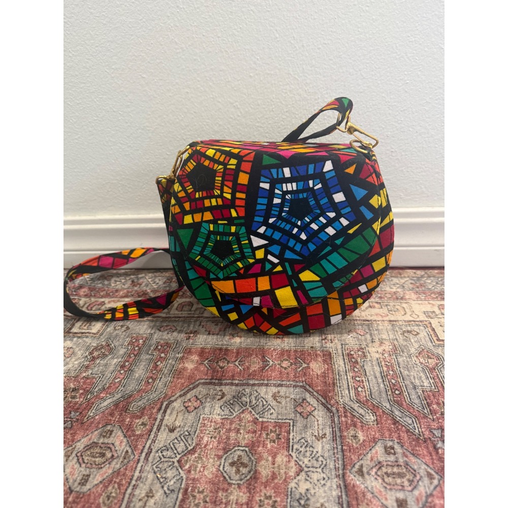 Beyond‎ Uganda Handmade Geometric Mosaic Crossbody Multicolor Round Saddle Bag
